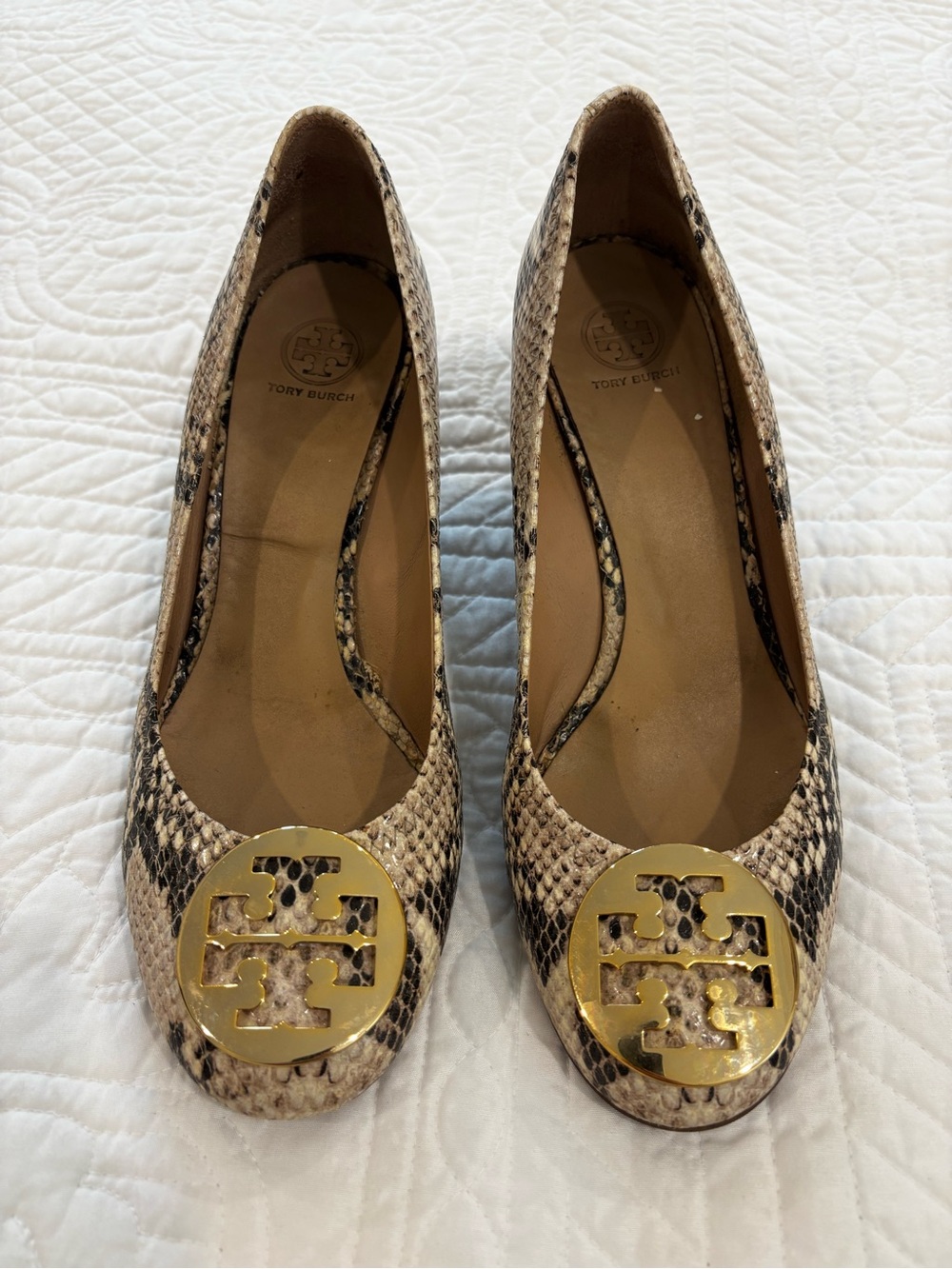 Tory Burch Snake-Print Logo Sally Wedges